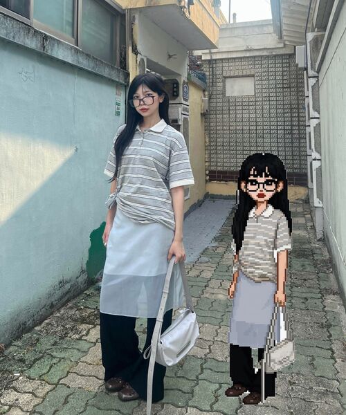 UNNOUT(アナウト)の「STRIPE COLLAR T-SHIRT GREY(ポロシャツ・レディース・その他・FREE)」の6枚目の写真