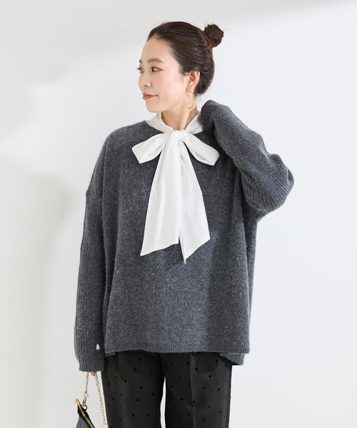 B.C STOCK（ベーセーストック）の「手洗い可 / T/Rローンボウタイブラウス（シャツ/ブラウス・レディース・ホワイト/スカイブルー・FREE）」の6枚目の写真