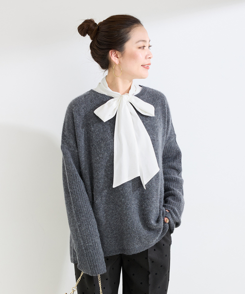 B.C STOCK（ベーセーストック）の「手洗い可 / T/Rローンボウタイブラウス（シャツ/ブラウス・レディース・ホワイト/スカイブルー・FREE）」の7枚目の写真