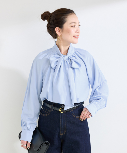 B.C STOCK（ベーセーストック）の「手洗い可 / T/Rローンボウタイブラウス（シャツ/ブラウス・レディース・ホワイト/スカイブルー・FREE）」の14枚目の写真