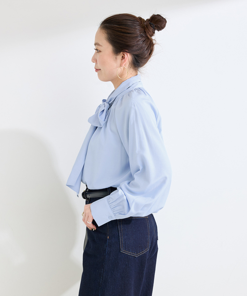 B.C STOCK（ベーセーストック）の「手洗い可 / T/Rローンボウタイブラウス（シャツ/ブラウス・レディース・ホワイト/スカイブルー・FREE）」の15枚目の写真