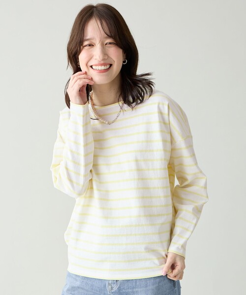 ANY(エニィ)の「コクーンボーダープルオーバー(Tシャツ/カットソー・レディース・レッド系2/ブラック系2/ライトイエロー系2/ダルブルー系2・X-LARGE)」の3枚目の写真