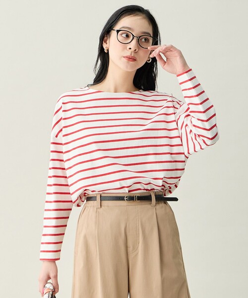 ANY(エニィ)の「コクーンボーダープルオーバー(Tシャツ/カットソー・レディース・レッド系2/ブラック系2/ライトイエロー系2/ダルブルー系2・X-LARGE)」の4枚目の写真