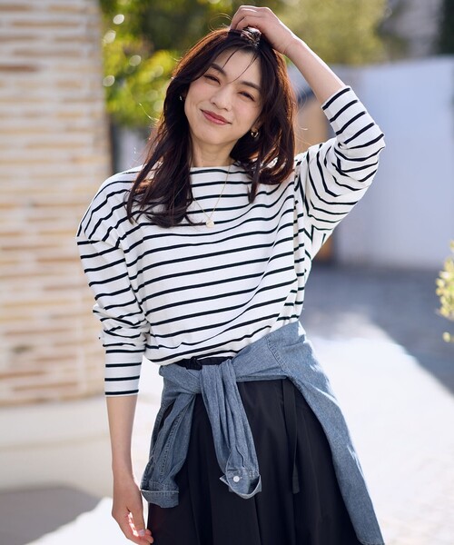 ANY(エニィ)の「コクーンボーダープルオーバー(Tシャツ/カットソー・レディース・レッド系2/ブラック系2/ライトイエロー系2/ダルブルー系2・X-LARGE)」の10枚目の写真
