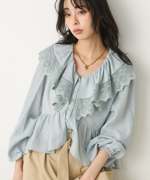 Unitage(ユニテージ)の「ヴィンテージ調レースカラーブラウス(シャツ/ブラウス・レディース・ブラック/ライトブルー/アイボリー・FREE)」の14枚目の写真
