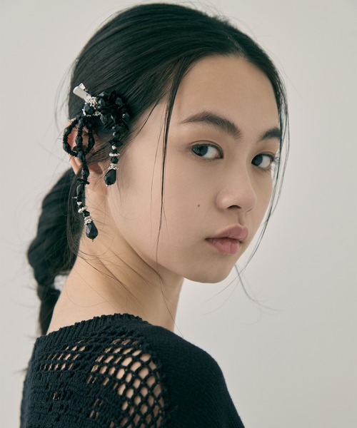 tanakadaisuke/タナカダイスケ】black beads ribbon clip/ブラック