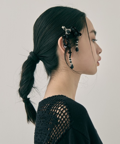 tanakadaisuke/タナカダイスケ】black beads ribbon clip/ブラック