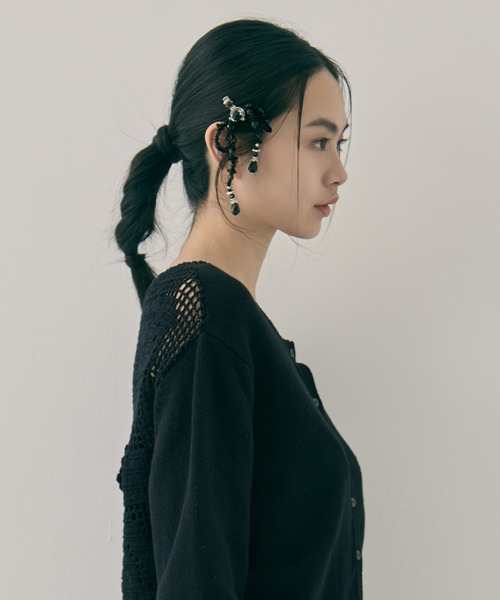 tanakadaisuke/タナカダイスケ】black beads ribbon clip/ブラック