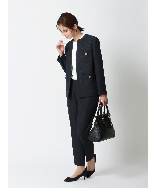 SUIT SQUARE（スーツスクエア）の「タックテーパードパンツ ハンドウォッシュ ツイード 織柄（スラックス・レディース・ネイビー/ホワイト・36(7号)/38(9号)/40(11号)）」の7枚目の写真