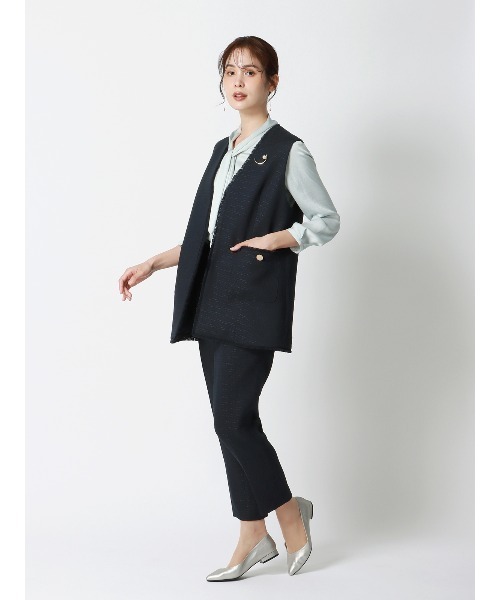 SUIT SQUARE（スーツスクエア）の「タックテーパードパンツ ハンドウォッシュ ツイード 織柄（スラックス・レディース・ネイビー/ホワイト・36(7号)/38(9号)/40(11号)）」の6枚目の写真