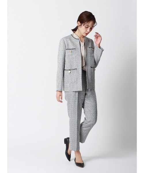 SUIT SQUARE（スーツスクエア）の「タックテーパードパンツ ハンドウォッシュ ツイード 織柄（スラックス・レディース・ネイビー/ホワイト・36(7号)/38(9号)/40(11号)）」の3枚目の写真