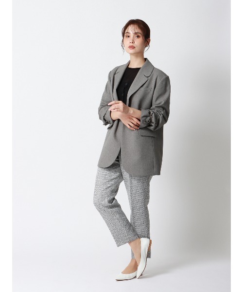 SUIT SQUARE（スーツスクエア）の「タックテーパードパンツ ハンドウォッシュ ツイード 織柄（スラックス・レディース・ネイビー/ホワイト・36(7号)/38(9号)/40(11号)）」の5枚目の写真