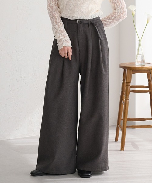 ウエストデザイン2タックワイドスラックス（スラックス）｜raffime