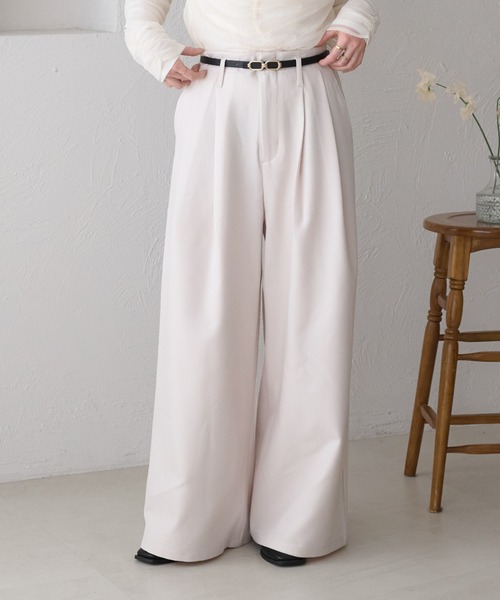 ウエストデザイン2タックワイドスラックス（スラックス）｜raffime