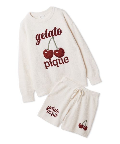 gelato pique(ジェラートピケ)の「【ONLINE限定】べビモコチェリージャガードプルオーバー&ショートパンツセット(ルームウェア/パジャマ・レディース・オフホワイト/ピンク/ネイビー・F)」の4枚目の写真