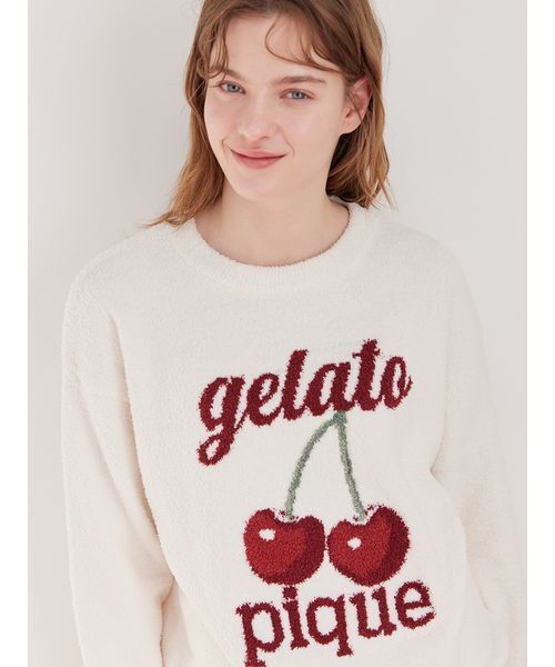 gelato pique(ジェラートピケ)の「【ONLINE限定】べビモコチェリージャガードプルオーバー&ショートパンツセット(ルームウェア/パジャマ・レディース・オフホワイト/ピンク/ネイビー・F)」の8枚目の写真