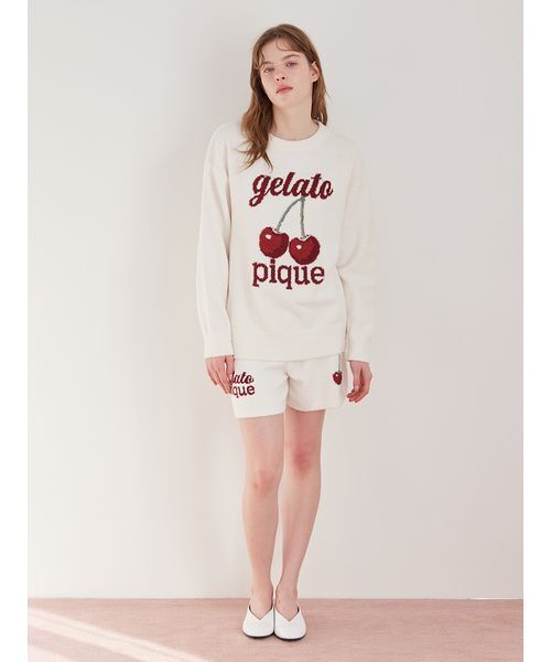 gelato pique(ジェラートピケ)の「【ONLINE限定】べビモコチェリージャガードプルオーバー&ショートパンツセット(ルームウェア/パジャマ・レディース・オフホワイト/ピンク/ネイビー・F)」の11枚目の写真