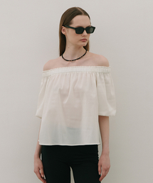 Off-Shoulder Shirred Blouse White