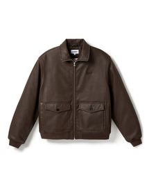 LORES（ロアス）の「Faux Leather Neck Zip Jacket - Brown（ライダースジャケット）」