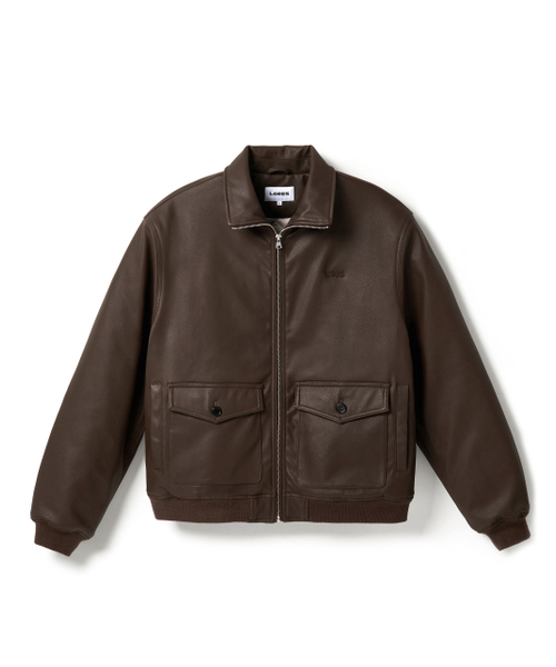 LORES(ロアス)の「Faux Leather Neck Zip Jacket - Brown(ライダースジャケット・レディース・その他・M/L)」の1枚目の写真