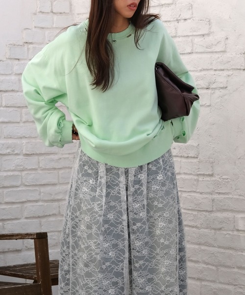 AKTE（アクテ）の「シャビーシックスウェットプルオーバー（スウェット・レディース・ライトグレー/ピンク/ミント・FREE）」の12枚目の写真