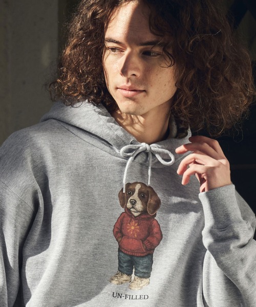 UN-FILLED（アンフィルド）の「mpa4037- UF DOG HOODIE パーカー（ビーグル）(SDUF-2606BGL)（パーカー・メンズ・グレー/ホワイト・XL/L/M）」の2枚目の写真
