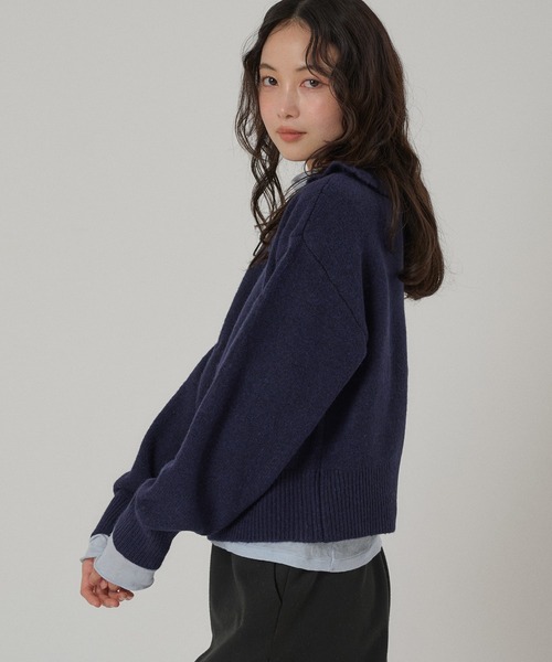 MUHET(ミュエータ)の「wave button frill knit cardigan / ウェーブボタンフリルニットカーディガン(カーディガン/ボレロ・レディース・ネイビー/チャコールグレー/カーキ・FREE)」の9枚目の写真