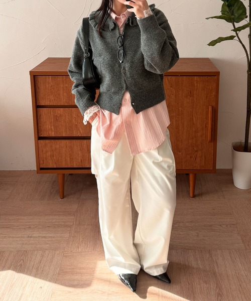 MUHET(ミュエータ)の「wave button frill knit cardigan / ウェーブボタンフリルニットカーディガン(カーディガン/ボレロ・レディース・ネイビー/チャコールグレー/カーキ・FREE)」の19枚目の写真
