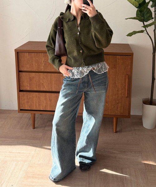 MUHET(ミュエータ)の「wave button frill knit cardigan / ウェーブボタンフリルニットカーディガン(カーディガン/ボレロ・レディース・ネイビー/チャコールグレー/カーキ・FREE)」の16枚目の写真