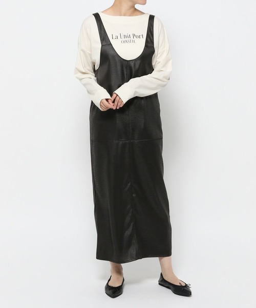 Elura（エルーラ）の「クラッシュサテンジャンスカ/137600（ジャンパースカート・レディース・カーキ/ブラック・FREE）」の4枚目の写真