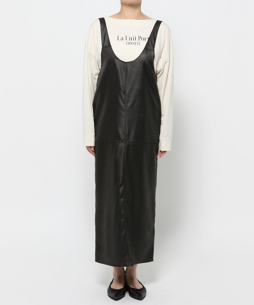 Elura（エルーラ）の「クラッシュサテンジャンスカ/137600（ジャンパースカート・レディース・カーキ/ブラック・FREE）」の5枚目の写真