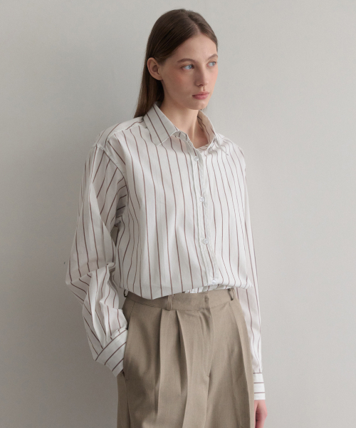 LENAV(ルナブ)の「Les stripe シャツ (ブラウン)(シャツ/ブラウス・レディース・その他・SMALL/MEDIUM)」の1枚目の写真