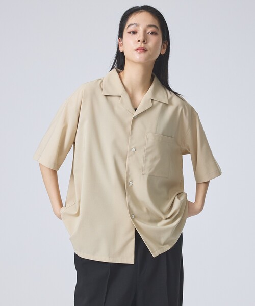 FORTUNA HOMME（フォルトゥナオム）の「【FORTUNA/フォルトゥナ】ECOTECOpenCollarShirts/エコテックオープンカラーシャツ/ユニセックス/【WEB限定】（シャツ/ブラウス・メンズ・ベージュ/ホワイト/ブラック・M/L）」の3枚目の写真
