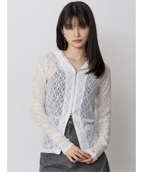 MURUA(ムルーア)の「スウィッチングスリーブレースフーディ(パーカー・レディース・ホワイト/ブラック・FREE)」の3枚目の写真