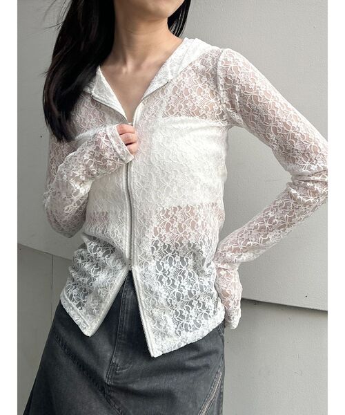 MURUA(ムルーア)の「スウィッチングスリーブレースフーディ(パーカー・レディース・ホワイト/ブラック・FREE)」の11枚目の写真