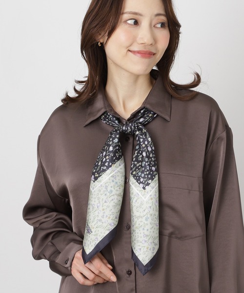 MACKINTOSH PHILOSOPHY（ﾏｯｷﾝﾄｯｼｭ ﾌｨﾛｿﾌｨｰ）の「日本製 スカーフ シルク100％ フラワー 88*88（バンダナ/スカーフ・レディース・ベージュ/ミント/ネイビー・FREE）」の11枚目の写真