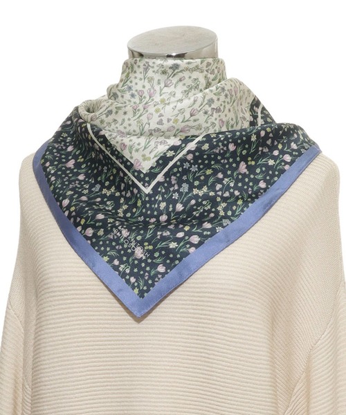 MACKINTOSH PHILOSOPHY（ﾏｯｷﾝﾄｯｼｭ ﾌｨﾛｿﾌｨｰ）の「日本製 スカーフ シルク100％ フラワー 88*88（バンダナ/スカーフ・レディース・ベージュ/ミント/ネイビー・FREE）」の13枚目の写真