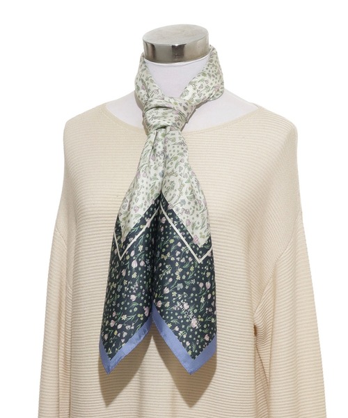 MACKINTOSH PHILOSOPHY（ﾏｯｷﾝﾄｯｼｭ ﾌｨﾛｿﾌｨｰ）の「日本製 スカーフ シルク100％ フラワー 88*88（バンダナ/スカーフ・レディース・ベージュ/ミント/ネイビー・FREE）」の15枚目の写真