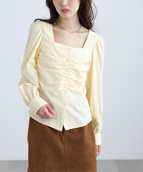 FREE'S MART（フリーズマート）の「フロントギャザースクエアネックブラウス（シャツ/ブラウス・レディース・イエロー/ホワイト/ブルー/ブラック・FREE）」の9枚目の写真