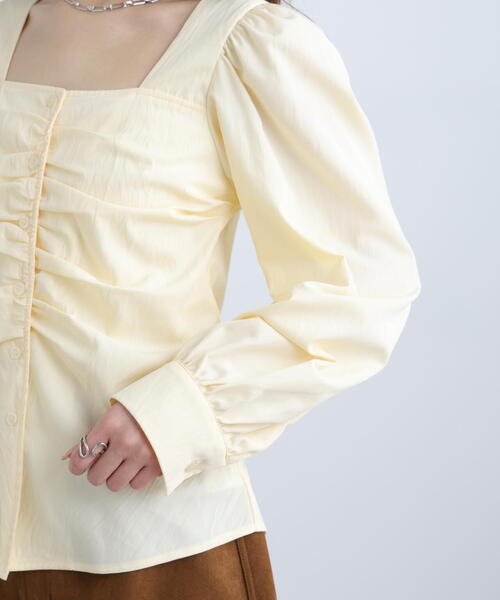FREE'S MART（フリーズマート）の「フロントギャザースクエアネックブラウス（シャツ/ブラウス・レディース・イエロー/ホワイト/ブルー/ブラック・FREE）」の13枚目の写真