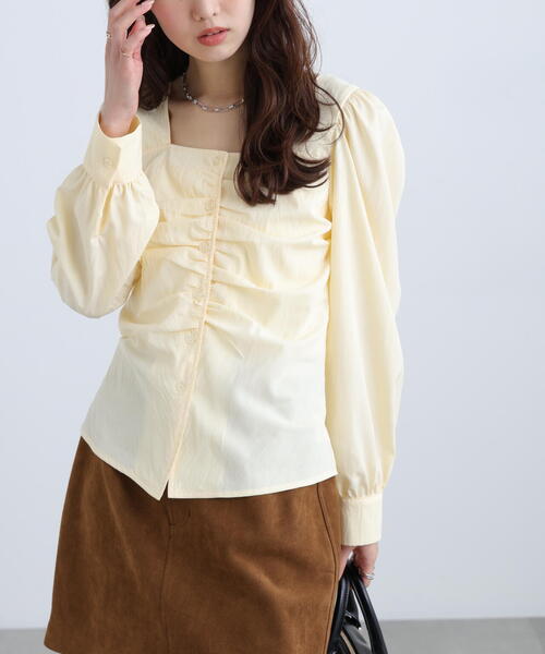 FREE'S MART（フリーズマート）の「フロントギャザースクエアネックブラウス（シャツ/ブラウス・レディース・イエロー/ホワイト/ブルー/ブラック・FREE）」の4枚目の写真