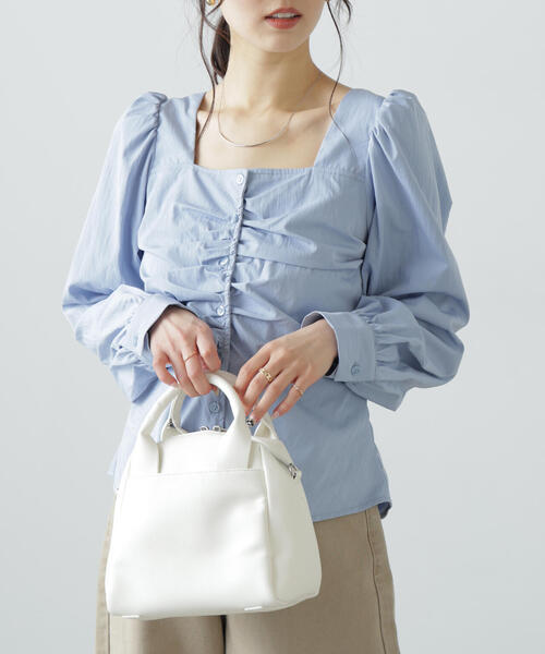 FREE'S MART（フリーズマート）の「フロントギャザースクエアネックブラウス（シャツ/ブラウス・レディース・イエロー/ホワイト/ブルー/ブラック・FREE）」の3枚目の写真