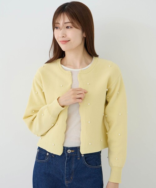 Jayro(ジャイロ)の「パール付きスカラップカーディガン(カーディガン/ボレロ・レディース・ホワイト系その他2/ネイビー/イエロー・M)」の3枚目の写真