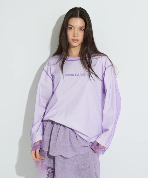 anna sui nyc(アナ スイ エヌ ワイ シー)の「ANNA SUI NYC / アナスイエヌワイシー メッシュレイヤードロングTシャツ(Tシャツ/カットソー・レディース・パープル/ピンク/ブラック・FREE)」の2枚目の写真