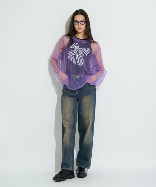 anna sui nyc(アナ スイ エヌ ワイ シー)の「ANNA SUI NYC / アナスイエヌワイシー メッシュレイヤードロングTシャツ(Tシャツ/カットソー・レディース・パープル/ピンク/ブラック・FREE)」の9枚目の写真