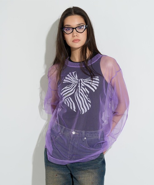 anna sui nyc(アナ スイ エヌ ワイ シー)の「ANNA SUI NYC / アナスイエヌワイシー メッシュレイヤードロングTシャツ(Tシャツ/カットソー・レディース・パープル/ピンク/ブラック・FREE)」の10枚目の写真