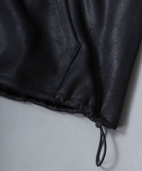 SITRY(シトリー)の「Fake Leather Zip Hoodie/オーバーサイズ フェイクレザー スター フラワー ワンポイント刺繍 ドローコード ダブルジップ フルジップパーカー フーディー パーカー(パーカー・メンズ・ブラック/ブラック系その他・M/L)」の15枚目の写真