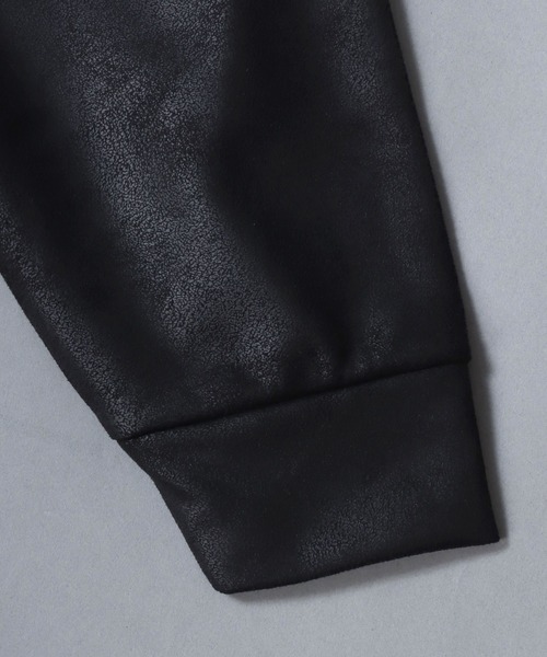 SITRY(シトリー)の「Fake Leather Zip Hoodie/オーバーサイズ フェイクレザー スター フラワー ワンポイント刺繍 ドローコード ダブルジップ フルジップパーカー フーディー パーカー(パーカー・メンズ・ブラック/ブラック系その他・M/L)」の12枚目の写真