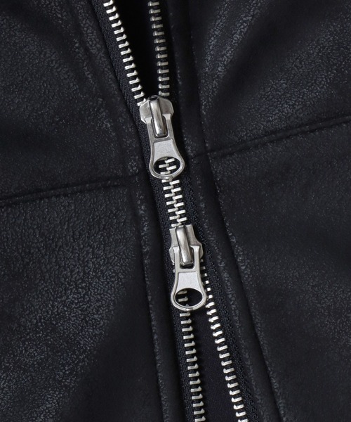 SITRY(シトリー)の「Fake Leather Zip Hoodie/オーバーサイズ フェイクレザー スター フラワー ワンポイント刺繍 ドローコード ダブルジップ フルジップパーカー フーディー パーカー(パーカー・メンズ・ブラック/ブラック系その他・M/L)」の10枚目の写真