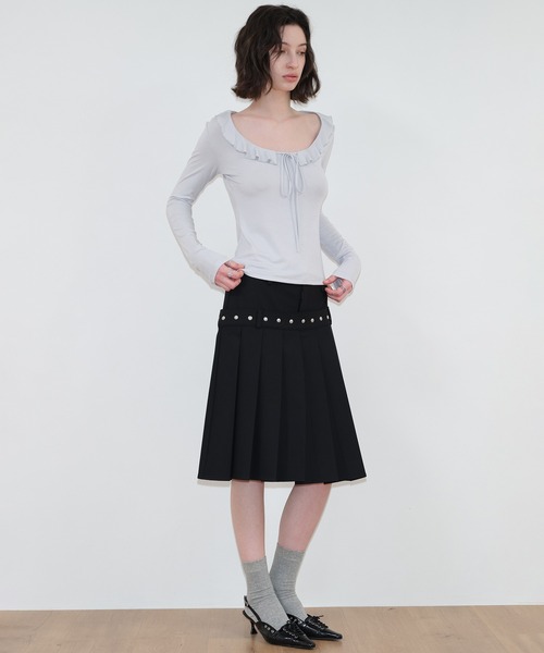 SOLWEIGE(ソルヴェイグ)の「【SOLWEIGE】フリルネック フロントリボン ロングスリーブTシャツ(Tシャツ/カットソー・レディース・ライトグレー・S/M/L)」の7枚目の写真
